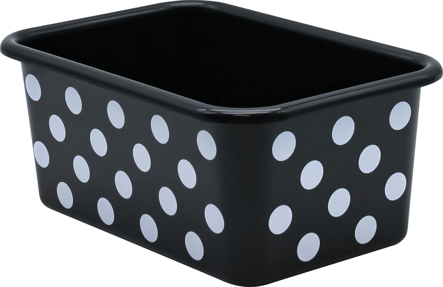 White Polka Dots on Black Small Plastic Storage Bin