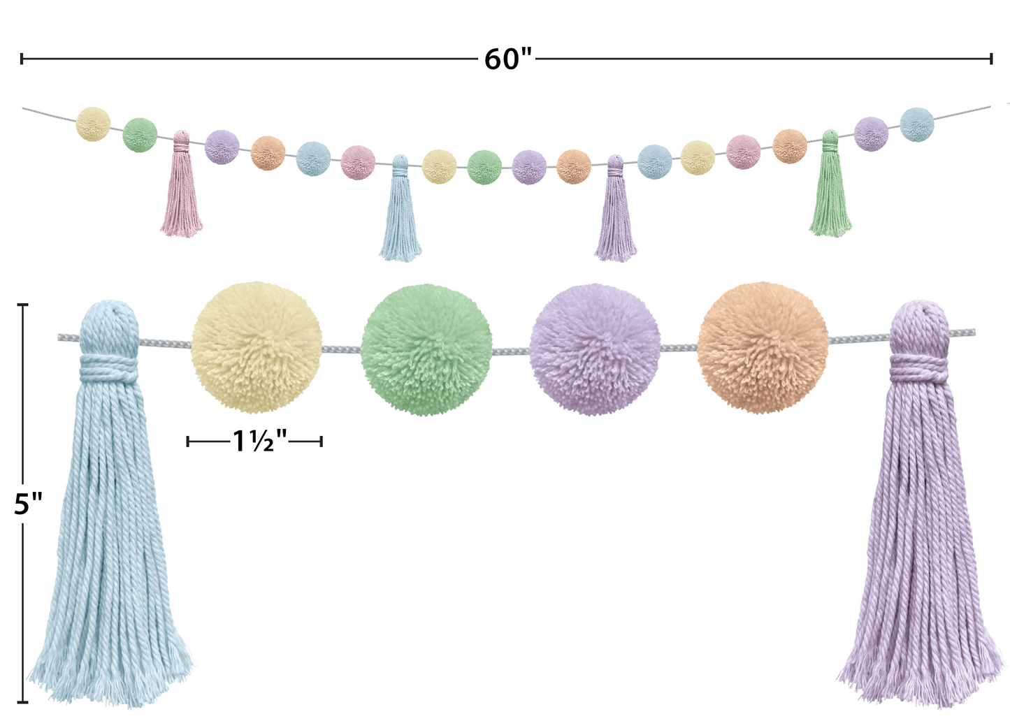 Pastel Pop Pom-Poms and Tassels Garland