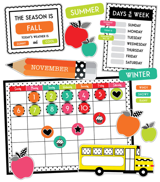Black, White & Stylish Brights Calendar Bulletin Board Set
