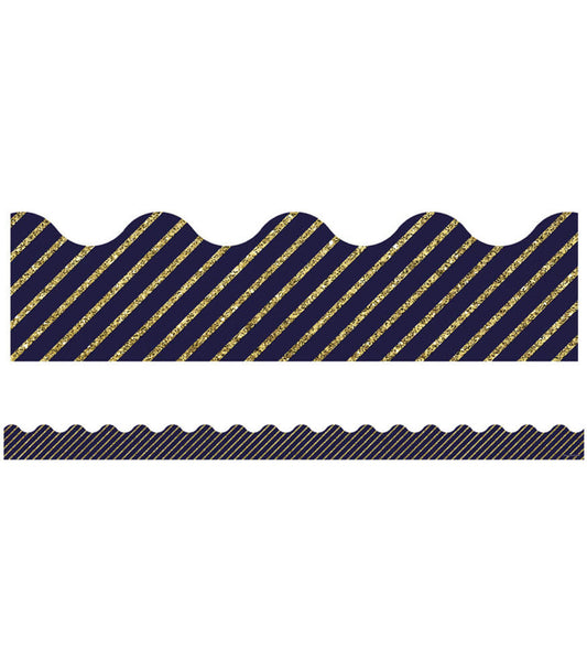 Gold Glitter and Navy Stripe Scalloped Bulletin Board Borders