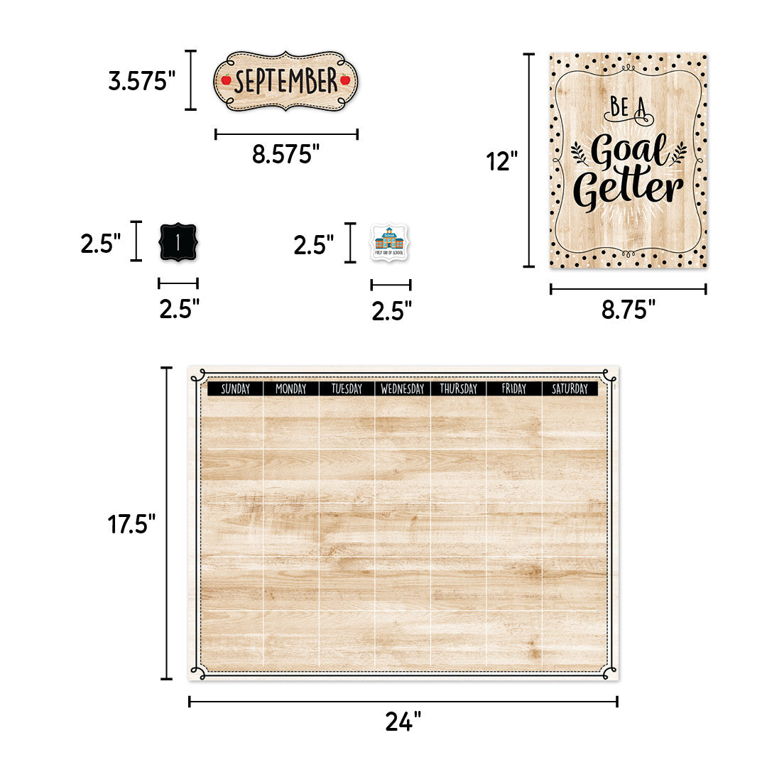 CORE DECOR BLACK, WHITE, AND WOOD CALENDAR SET BULLETIN BOARD