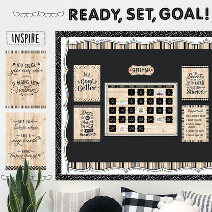 CORE DECOR BLACK, WHITE, AND WOOD CALENDAR SET BULLETIN BOARD