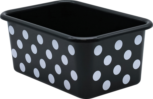 White Polka Dots on Black Small Plastic Storage Bin