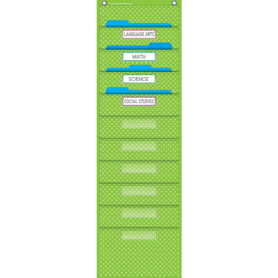 Lime Polka Dots 10 Pocket File Storage Pocket Chart