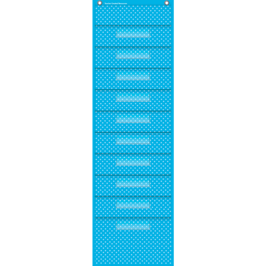 Aqua Polka Dots 10 Pocket File Storage Pocket Chart