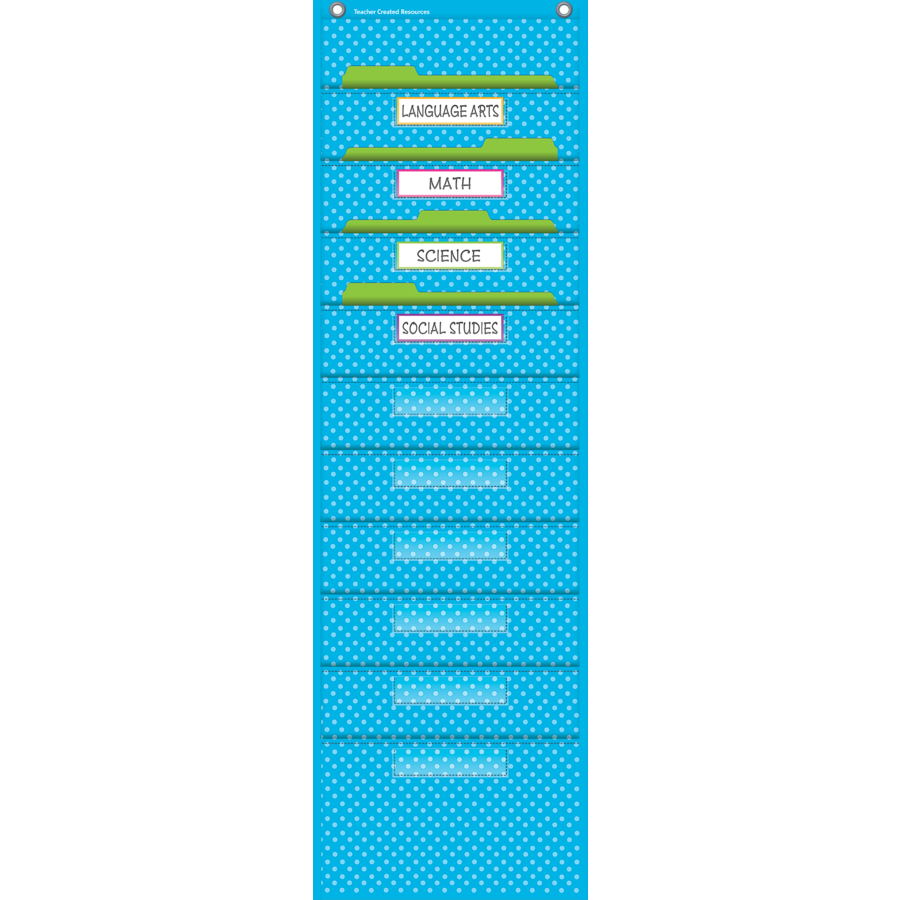 Aqua Polka Dots 10 Pocket File Storage Pocket Chart