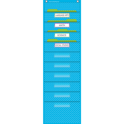 Aqua Polka Dots 10 Pocket File Storage Pocket Chart