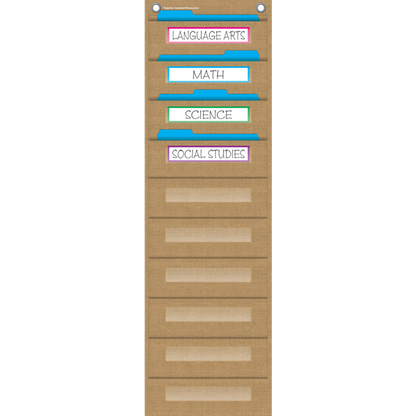 Burlap 10 Pocket File Storage Pocket Chart (14" x 58")