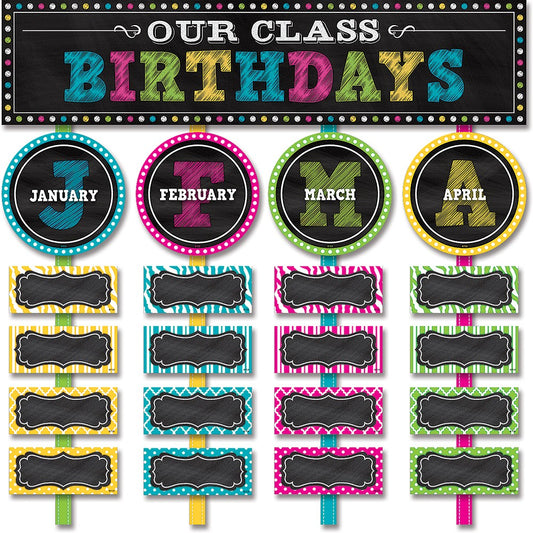 Chalkboard Brights Our Class Birthdays Mini Bulletin Board Set