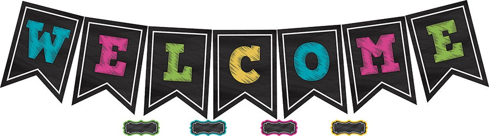 Chalkboard Brights Pennants Welcome Bulletin Board Set