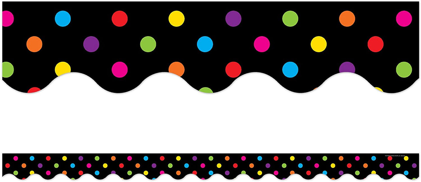 Black/Multicolor Dots Scalloped Border Trim, Black/Multi Color Dots