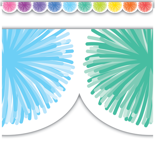 Colorful Poms Scalloped Die-Cut Border Trim