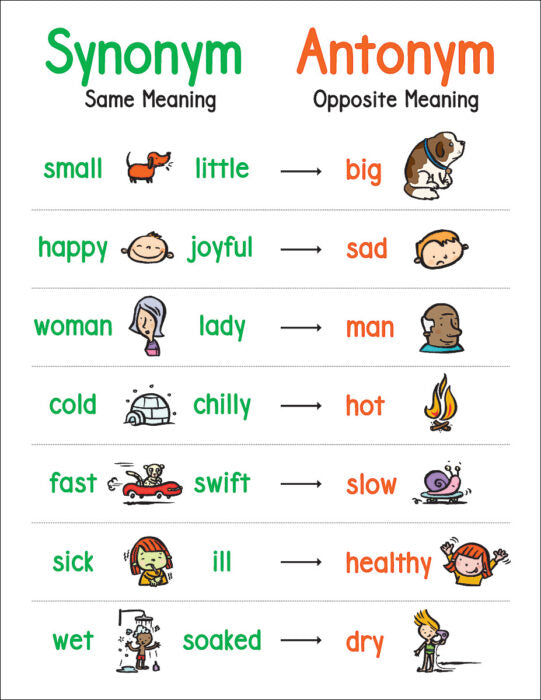 Synonym and Antonym Anchor Chart With Pictures