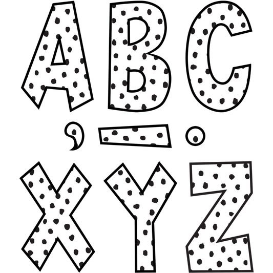 Black Painted Dots on White 7" Fun Font Letters