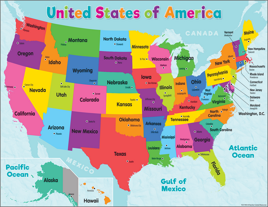 Colored Map of the United States Chart