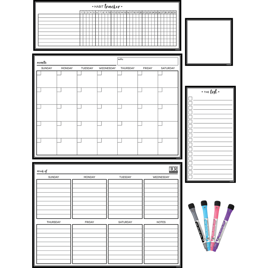 Black & White Dry-Erase Magnetic Calendar Set