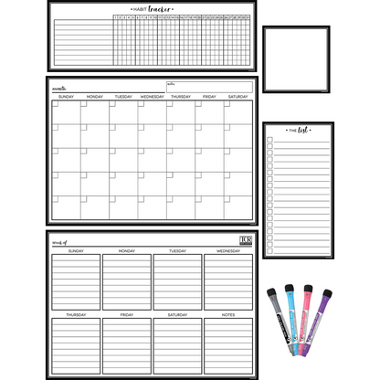 Black & White Dry-Erase Magnetic Calendar Set