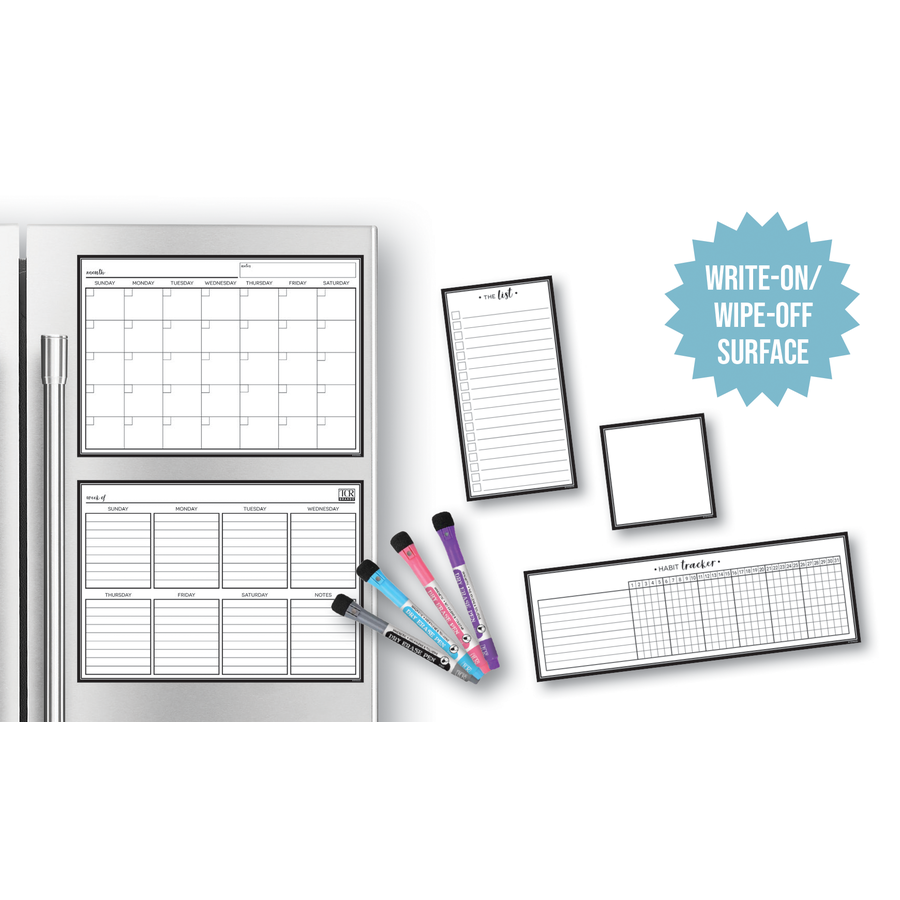 Black & White Dry-Erase Magnetic Calendar Set