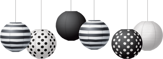 Black & White 8" Hanging Paper Lanterns