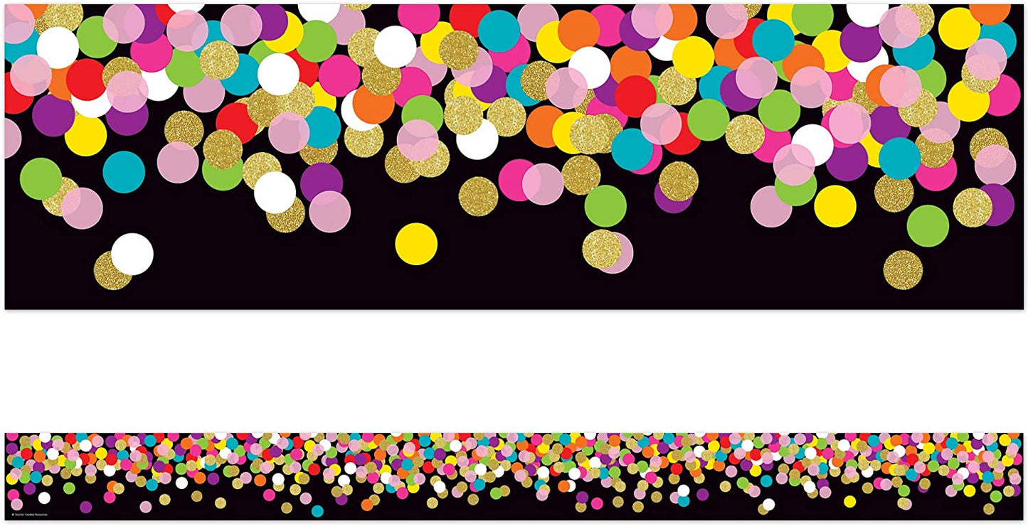 Colorful Confetti on Black Straight Border Trim