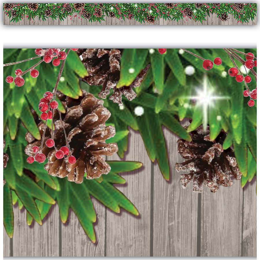 Winter Pine Cones Straight Border Trim