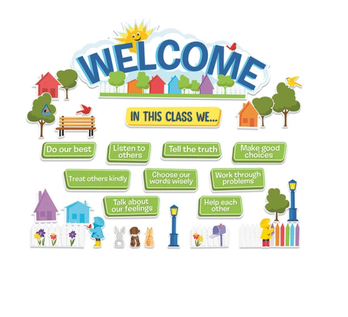 A Teachable Town In This Class Welcome Bulletin Board Set (D)