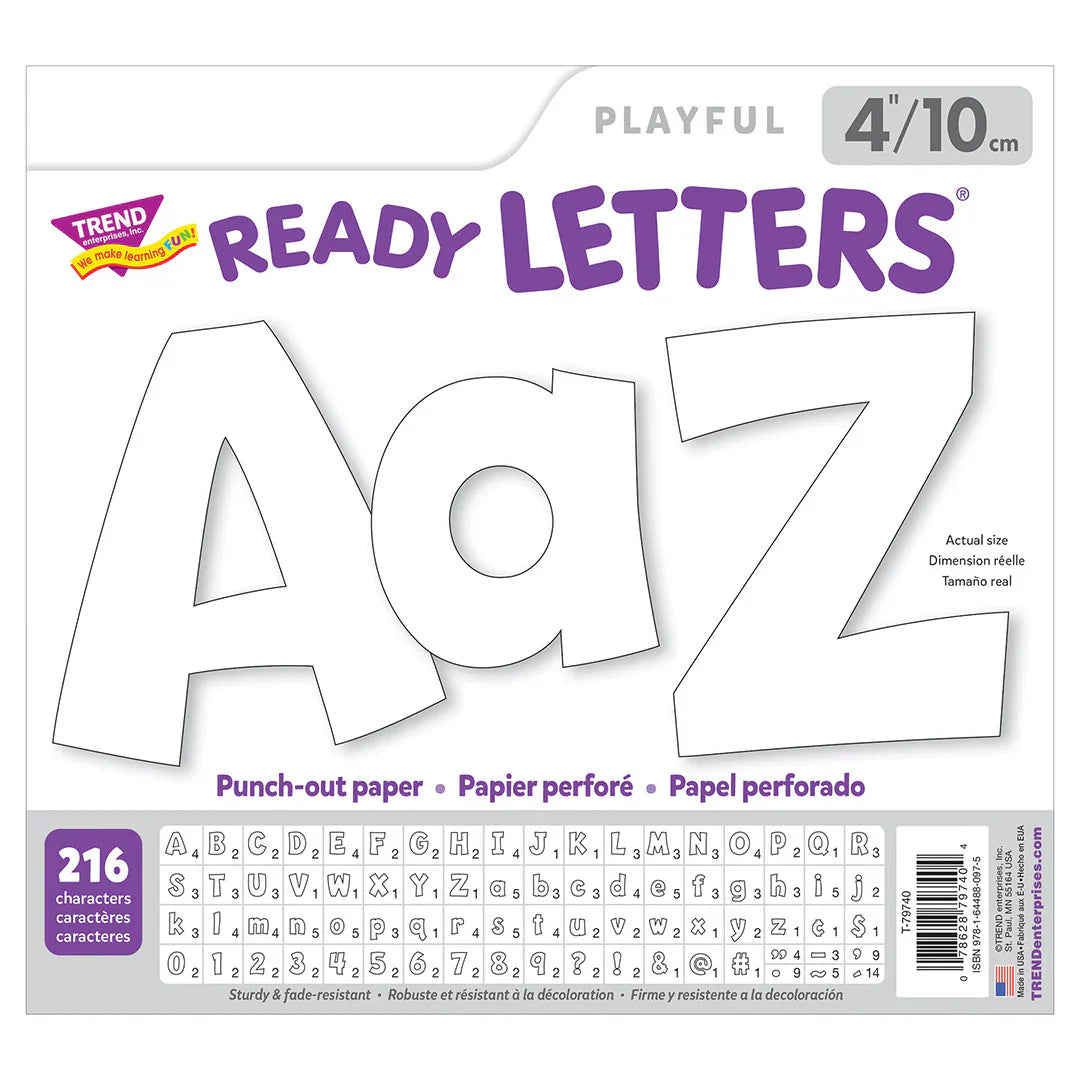 White 4-Inch Playful Uppercase/Lowercase Combo Pack (English/Spanish) Ready Letters®