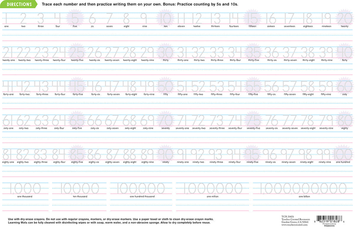 Counting 1-100 Learning Mat