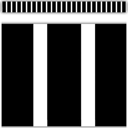 Black and White Vertical Stripes Straight Border Trim