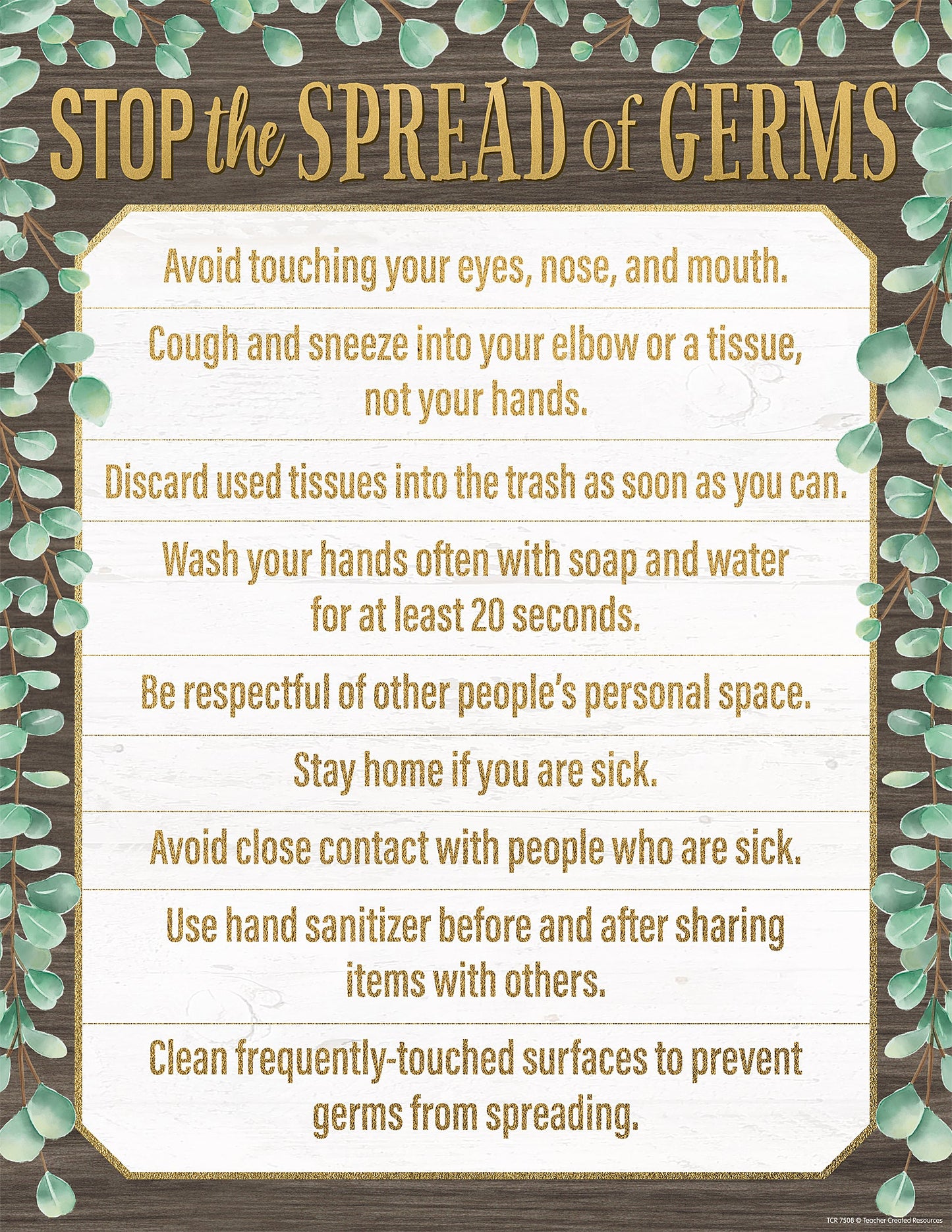 Eucalyptus Stop the Spread of Germs Chart