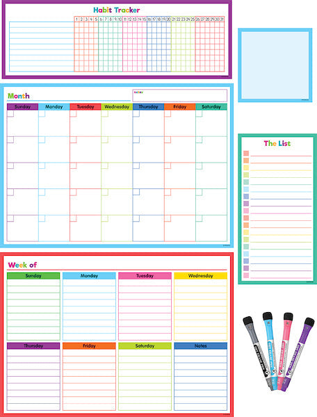 Colorful Dry-Erase Magnetic Calendar Set