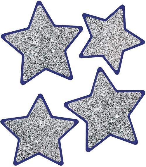 Solid Silver Glitter Stars Cut-Outs