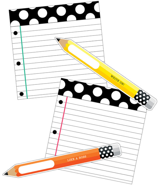 Black, White & Stylish Brights Pencils and Papers Cut-Outs