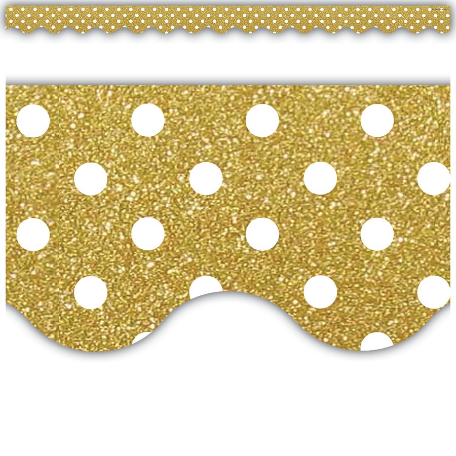 Gold Shimmer Polka Dots Scalloped Border