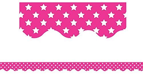 Teacher Created Resources Pink with White Stars Scalloped Border Trim