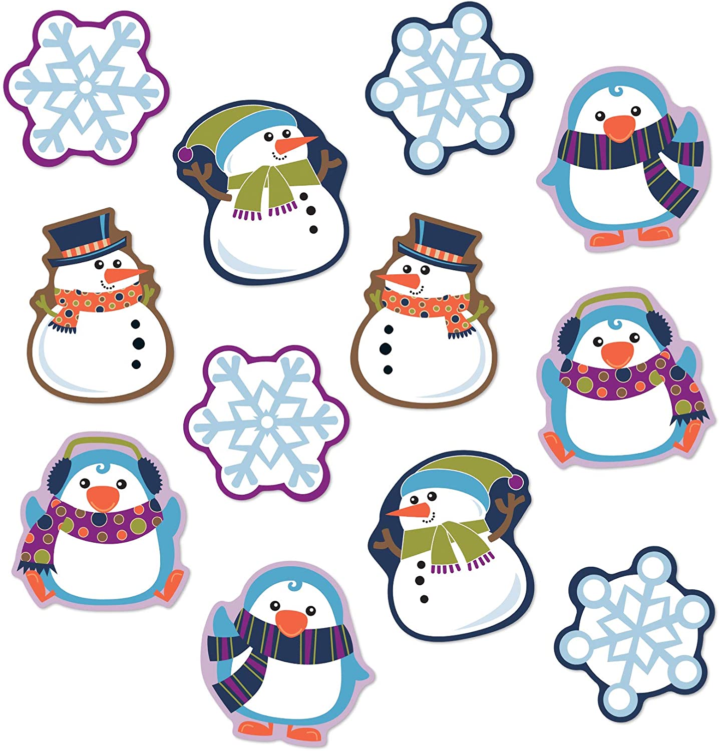 Winter Cutouts—Penguin, Snowmen, Snowflake Decorations (36 pc)