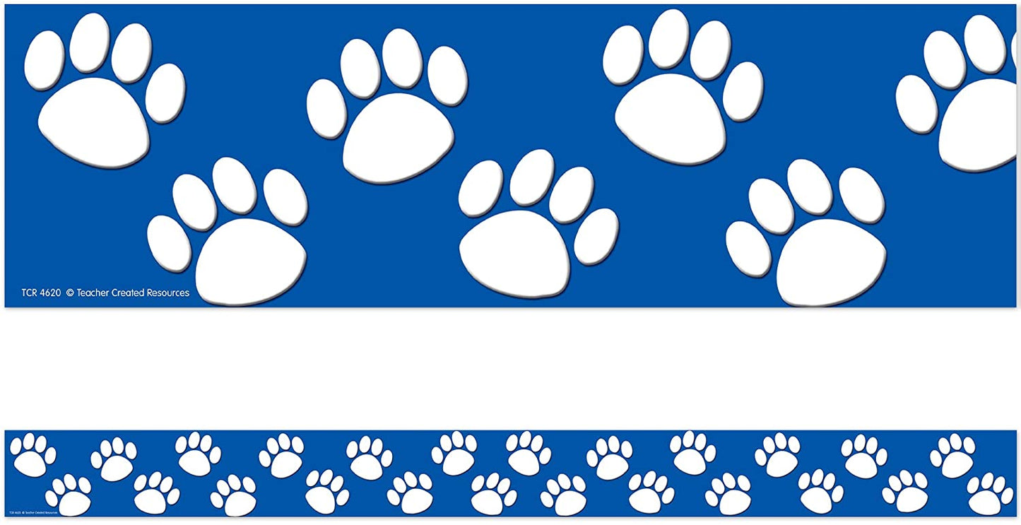 Teacher Created Resources Blue with White Paw Prints Straight Border Trim