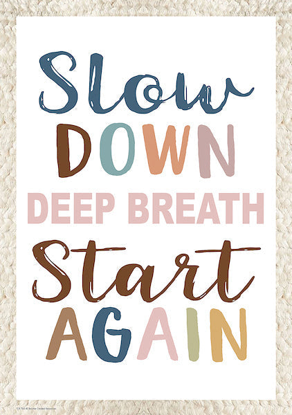 Slow Down, Deep Breath, Start Again Positive Poster